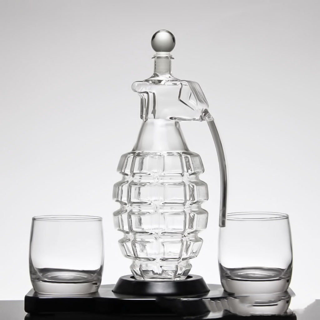 A selection of modern minimalist borosilicate glass creative dispensers Whiskey grenade decanter