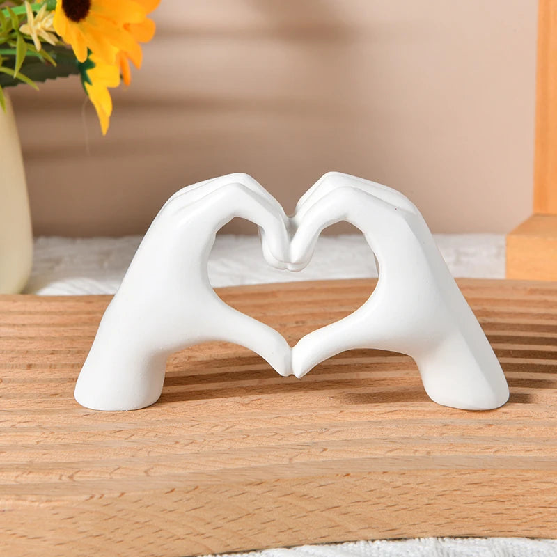 Gold Decoration, Heart Hand Statue Living Room Bedroom Decoration, Love Finger Modern Hand Gesture Sculpture Home Shelf Desktop - Hocozy White