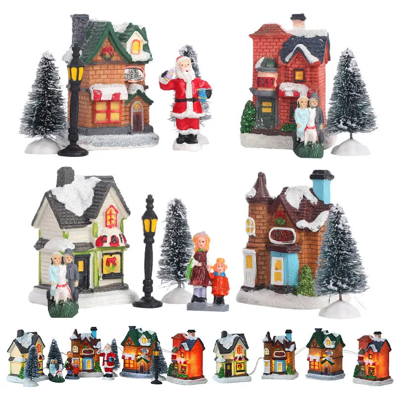 Christmas Village Ornaments Set with LED Lights - Hocozy