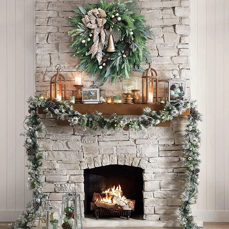 Farmhouse Christmas Wreath with Bells and Pine Cones - Hocozy