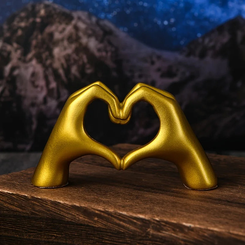 Gold Decoration, Heart Hand Statue Living Room Bedroom Decoration, Love Finger Modern Hand Gesture Sculpture Home Shelf Desktop - Hocozy 