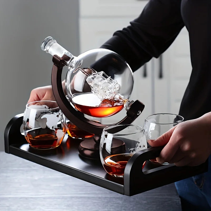 Creative Globe Decanter Set with 2 Whiskey Glasses - Hocozy