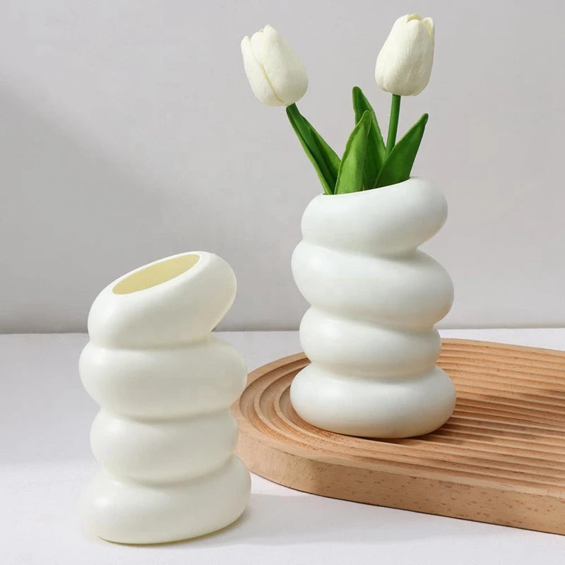 1/2PC Plastic Spiral White Vase Nordic Creative Flower Arrangement Container For Kitchen Living Bedroom Home Decoration Ornament - Hocozy 