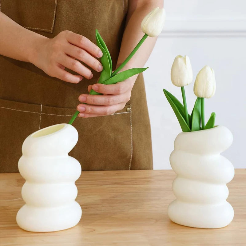 1/2PC Plastic Spiral White Vase Nordic Creative Flower Arrangement Container For Kitchen Living Bedroom Home Decoration Ornament - Hocozy 