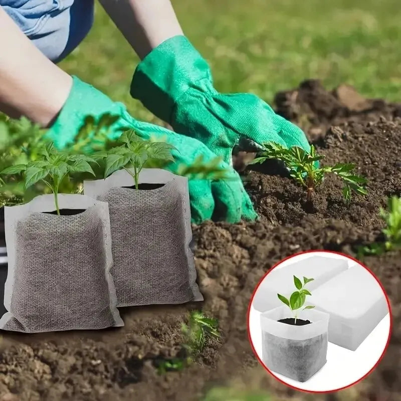 8x10cm 100pcs Biodegradable Seed Nursery Bags, Non-Woven Plants GrowBags, Fabric Seedling Pots Plants Pouch, Home Garden Supply - Hocozy 