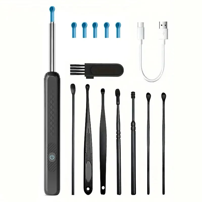 Ear Pick Otoscope Camera Borescope Luminous Ear Wax Cleaning Teeth Oral Inspection Health Care Ear Cleaner Kit - Hocozy Black