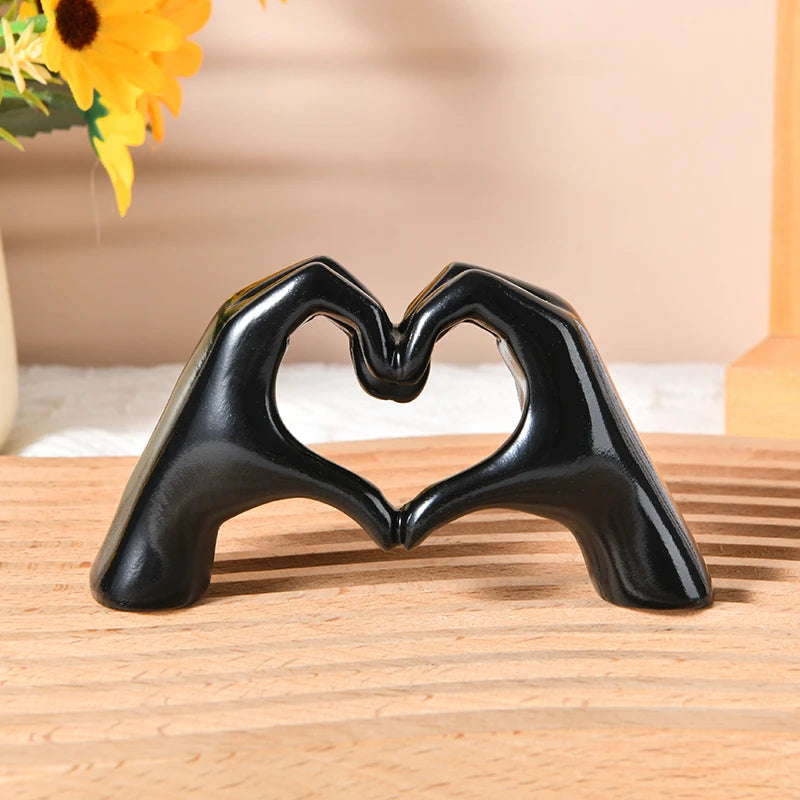 Gold Decoration, Heart Hand Statue Living Room Bedroom Decoration, Love Finger Modern Hand Gesture Sculpture Home Shelf Desktop - Hocozy Black