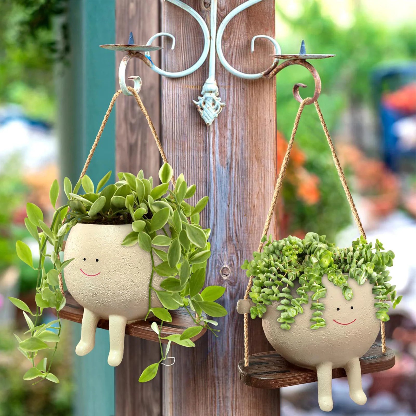 Swing Face Planter Pot Cute Smiling Face Resin Flower Pot Swing Succulent Flower Planter Wall Hanging Flower Pot Garden Supplies - Hocozy 