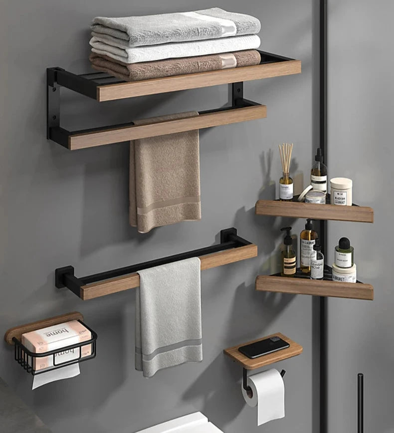 Black Wood Bathroom Accessories Set - Hocozy