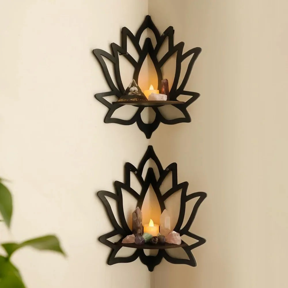 Lotus Floating Wall Shelf Crystal Shelf Display Home Wood Decor Aesthetic Room Decoration Modern Home Decoration Shelf - Hocozy 2pcs