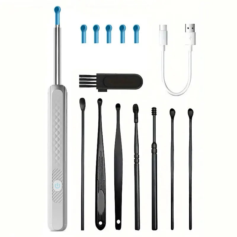 Ear Pick Otoscope Camera Borescope Luminous Ear Wax Cleaning Teeth Oral Inspection Health Care Ear Cleaner Kit - Hocozy White