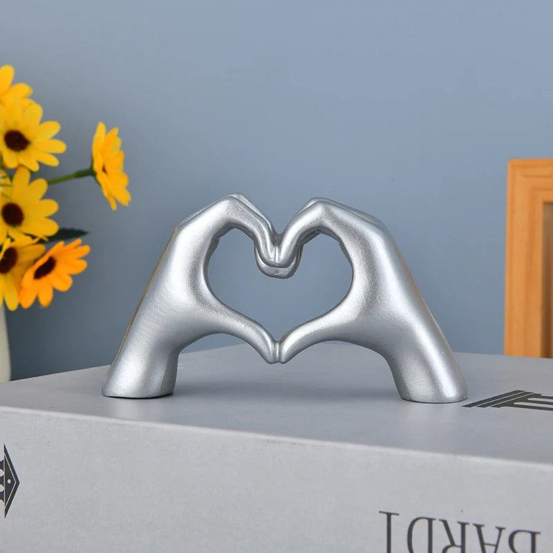 Gold Decoration, Heart Hand Statue Living Room Bedroom Decoration, Love Finger Modern Hand Gesture Sculpture Home Shelf Desktop - Hocozy Silver