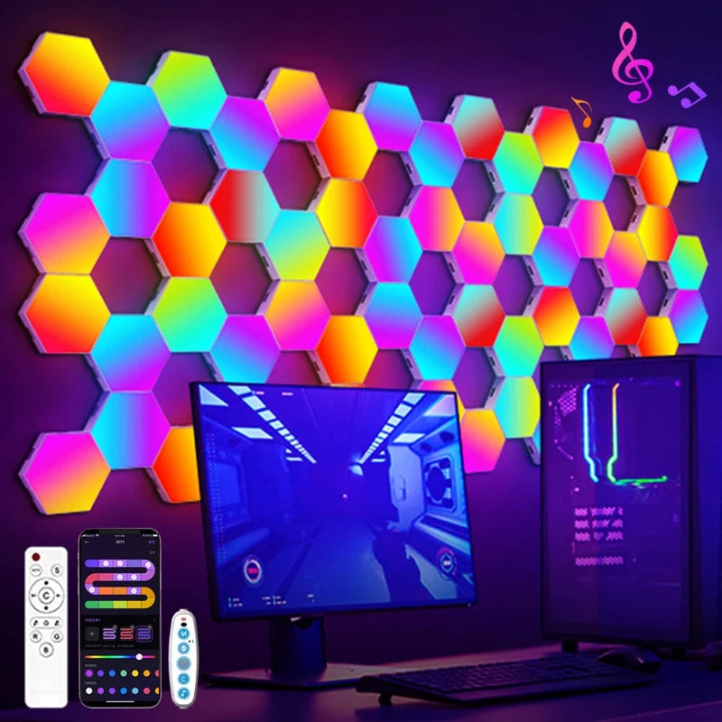 Hexagon wall panels light - Hocozy