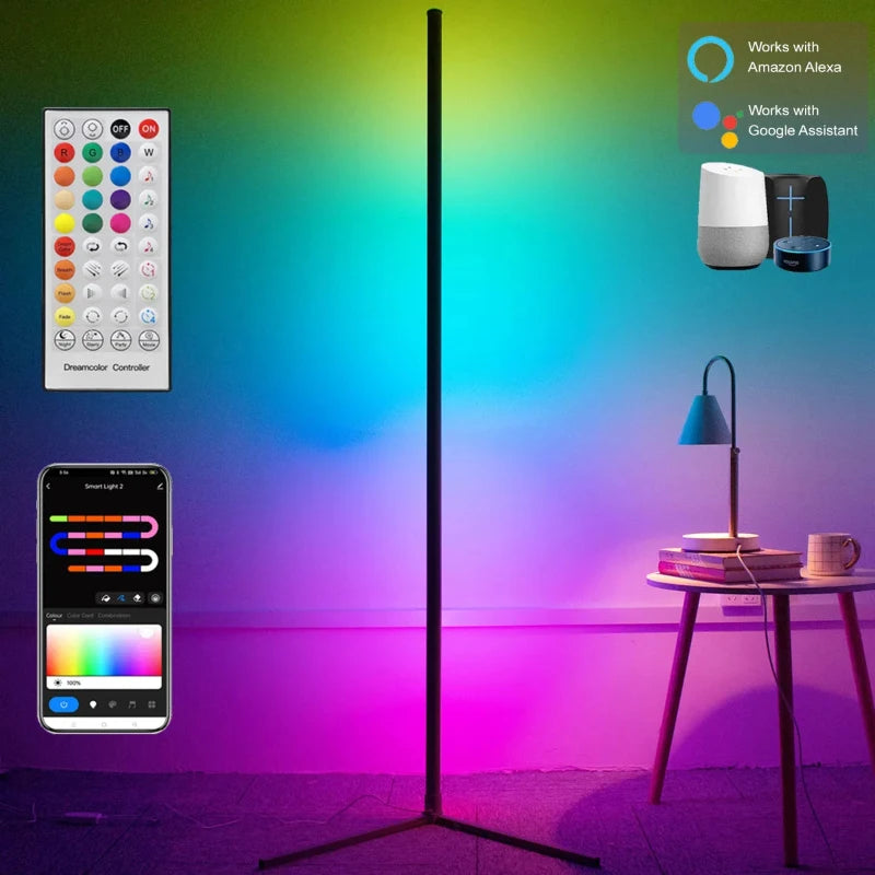 160cm Smart Alexa Corner RGB Floor Lamp - Hocozy