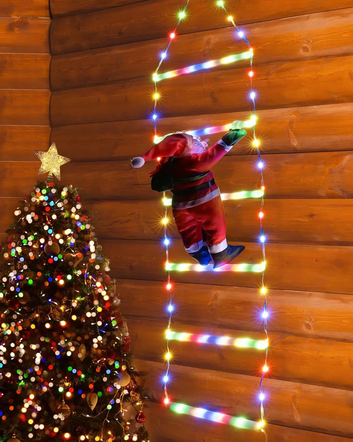 LED Ladder Lights with Climbing Santa Claus Christmas Decorations - Hocozy